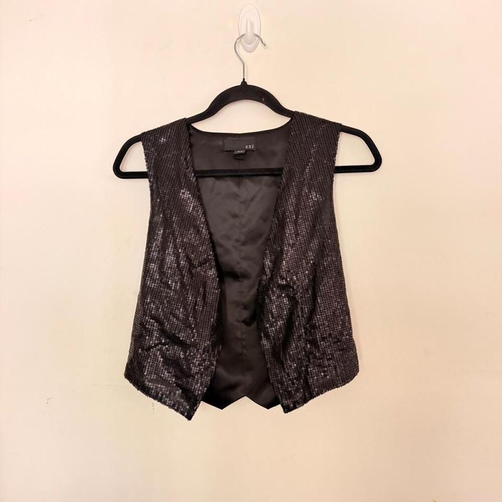 Y2K Forever 21 Black Sequin Open Front Vest Size S